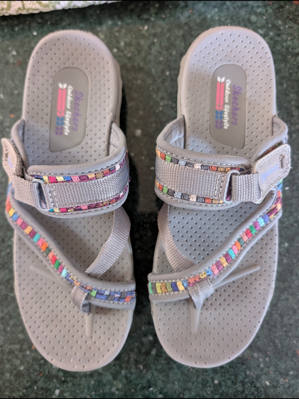 Skechers Gray Sandal with Multicolor Trim